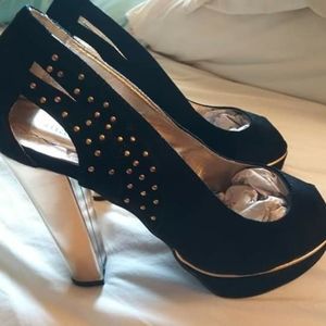 New Black Suede Heels with Gold Studs